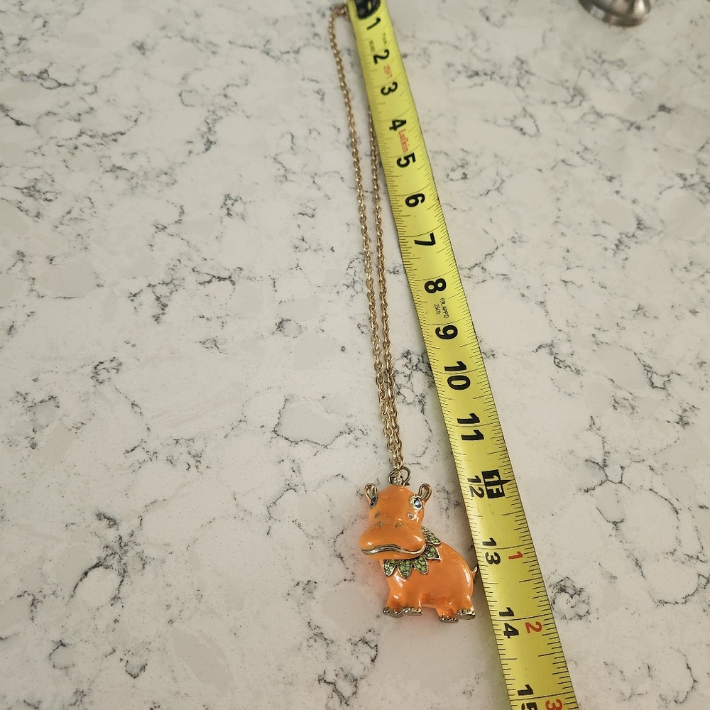 Beeline Vintage Mod Enamal Orange Hippo Circa 60's 70’s Gold Tone Necklace - Picture 6 of 8